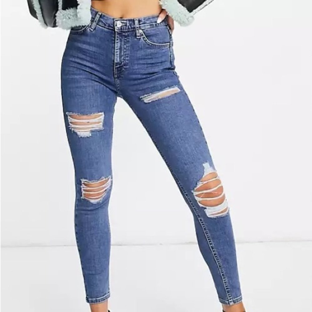 Topshop High Rise Distressed Jamie Jeans 26